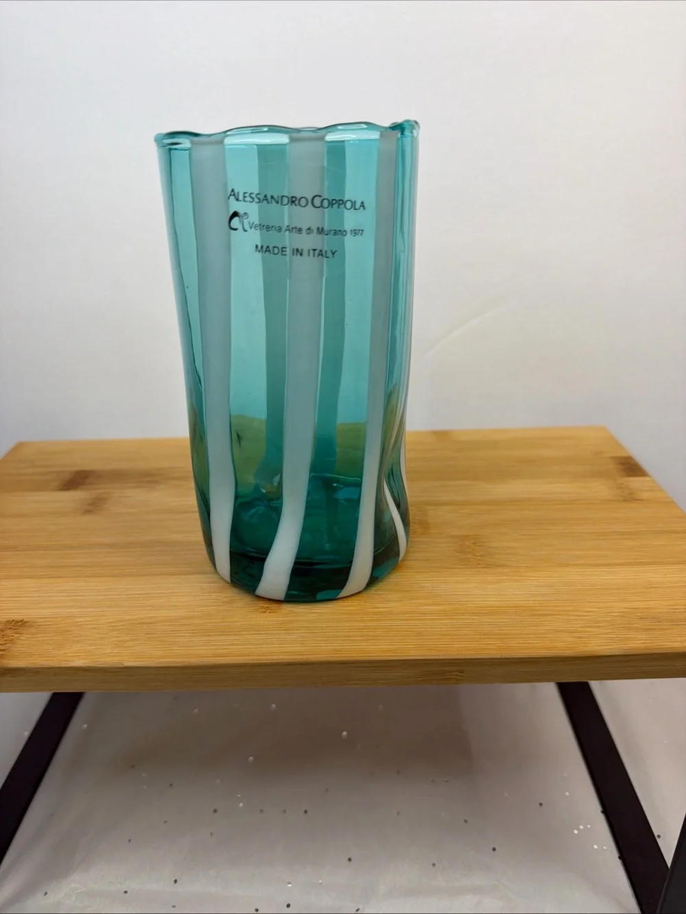 Alessandro Coppola Arte di Murano Italy Aqua/ Teal Glass Tumblers Set of 2 NWT